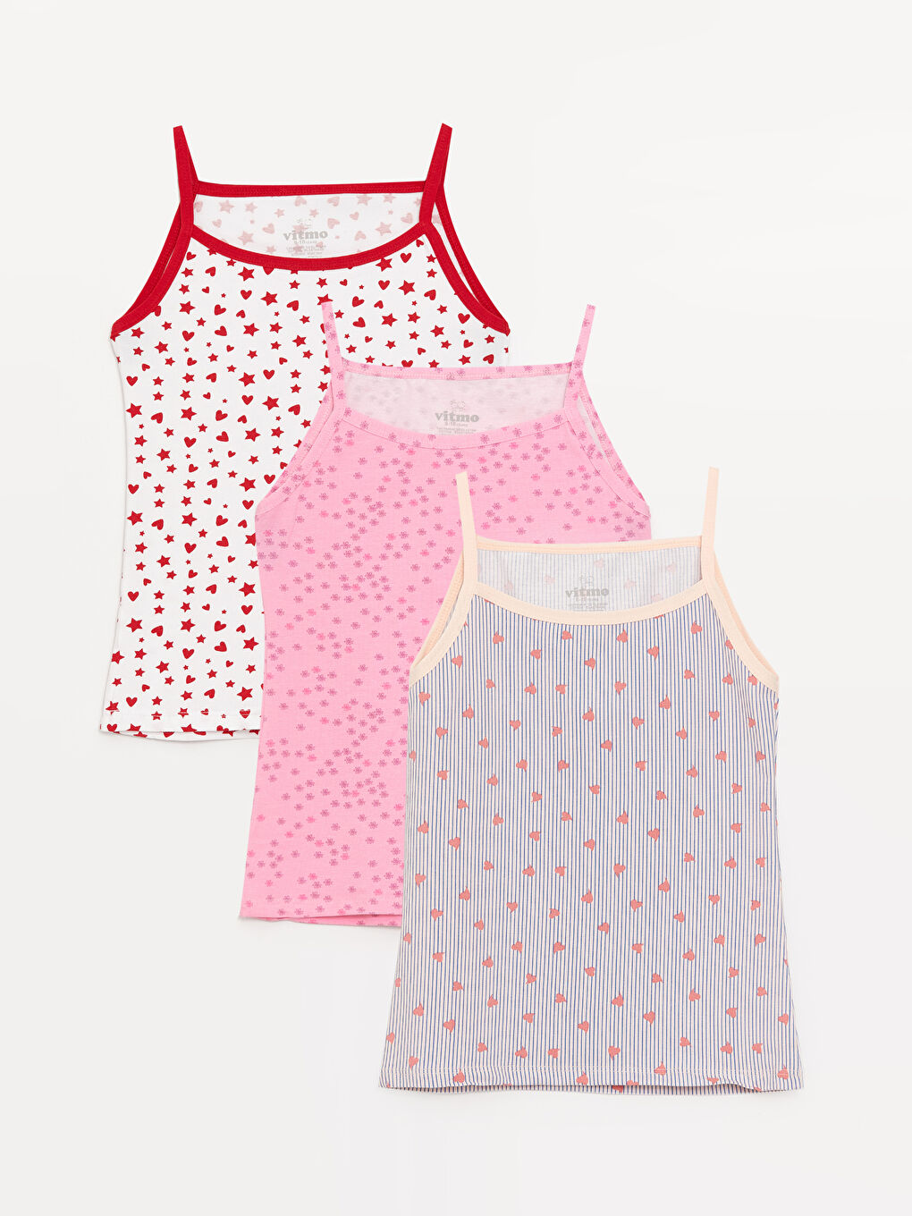 Karışık Bisiklet Yaka Desenli Kız Çocuk Atlet 3'lü