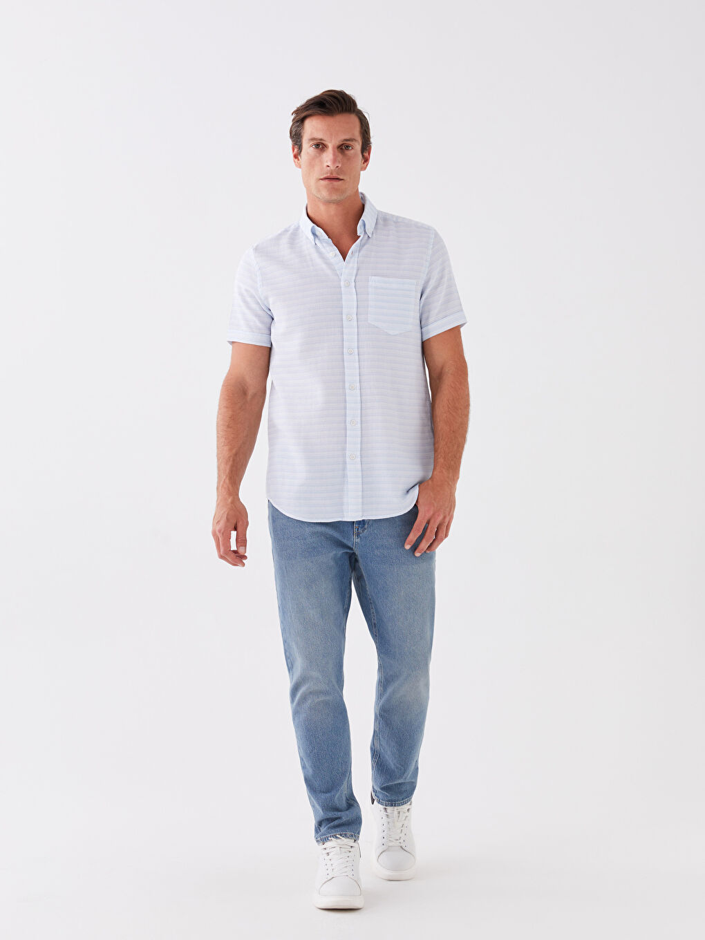 قميص رجالي بأكمام قصيرة وقصة عادية ونقشة-2