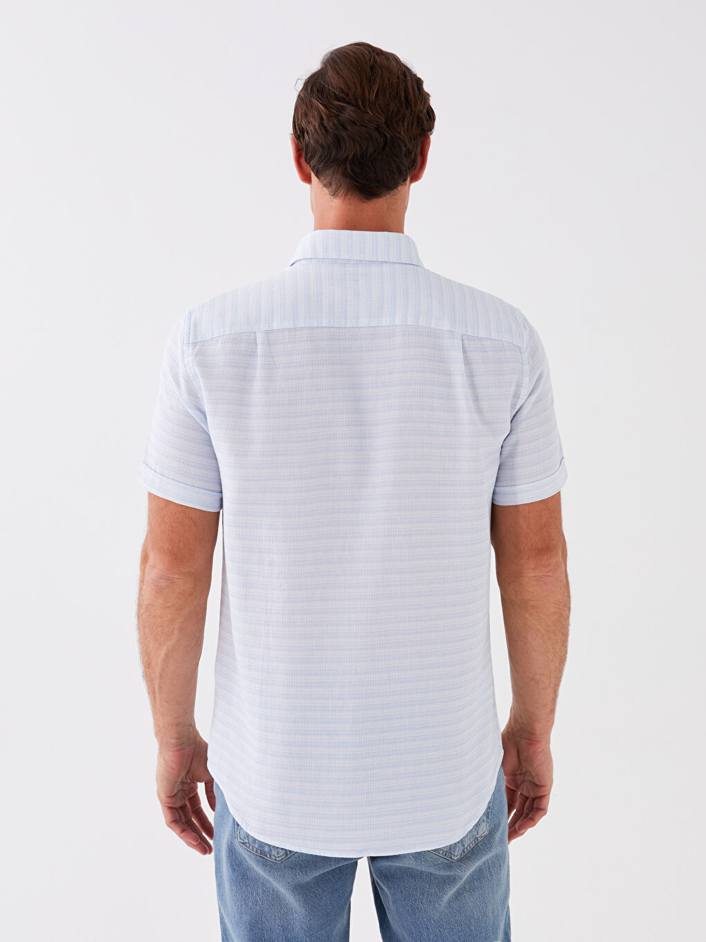 قميص رجالي بأكمام قصيرة وقصة عادية ونقشة-4