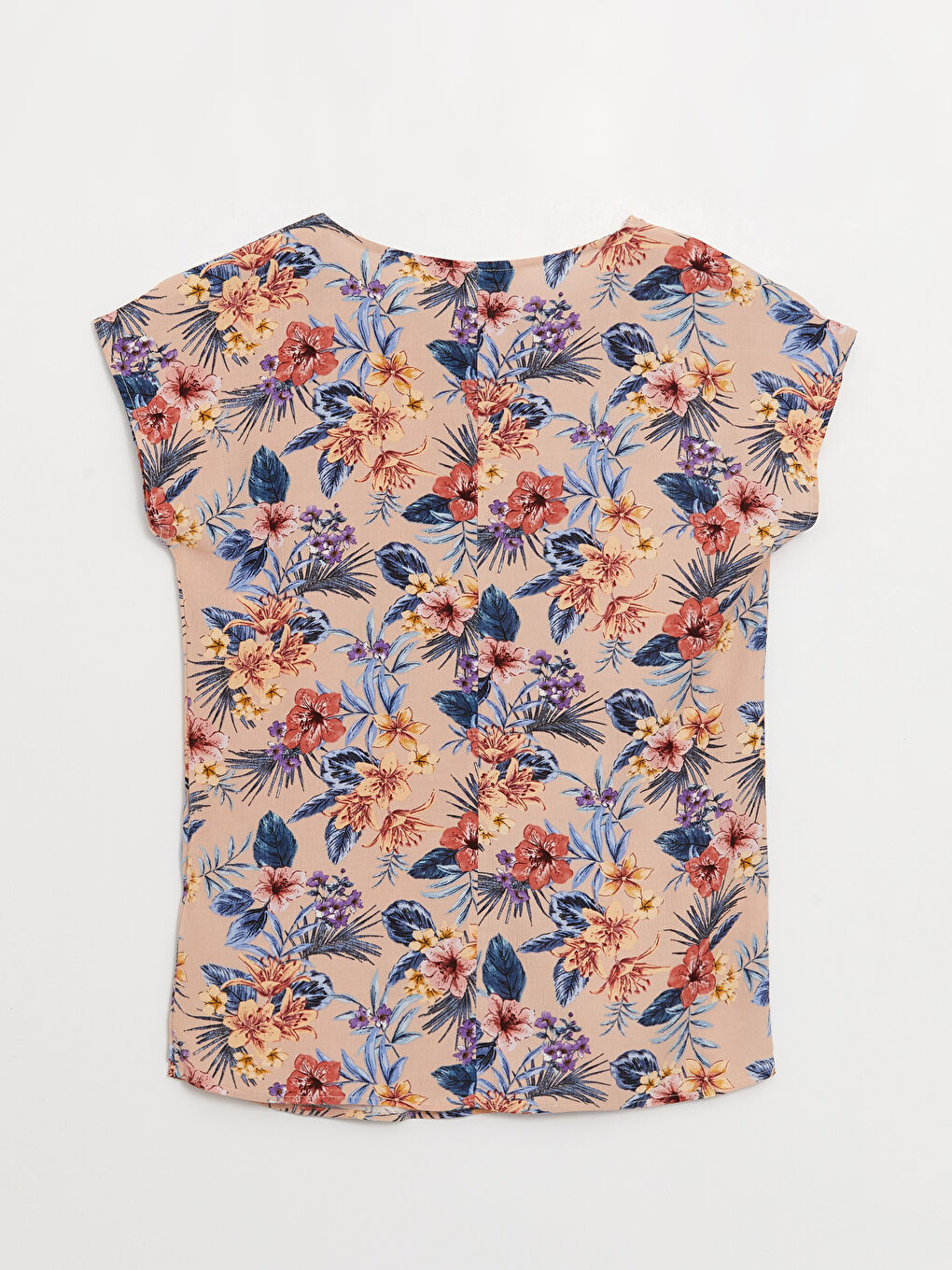 Pembe Kaçık Yaka Çiçekli Kısa Kollu Kadın Bluz-6