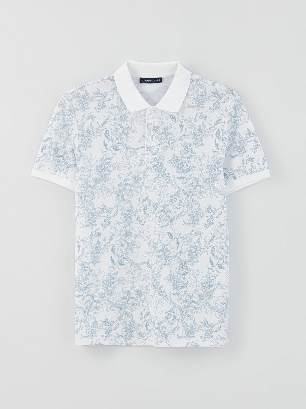 Beyaz Polo Yaka Kısa Kollu Desenli Pike Erkek Tişört-5