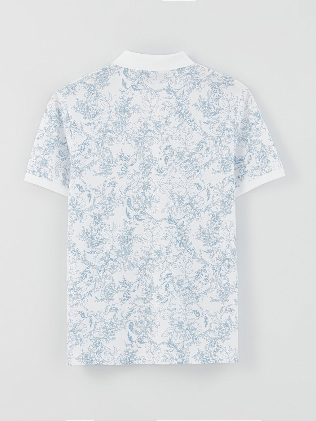 Beyaz Polo Yaka Kısa Kollu Desenli Pike Erkek Tişört-6