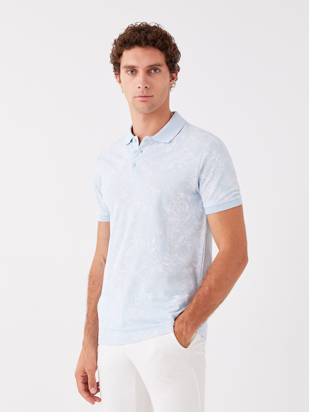 Tricou Polo Guler Mânecă Scurtă Cu Model Pique pentru Bărbați-1