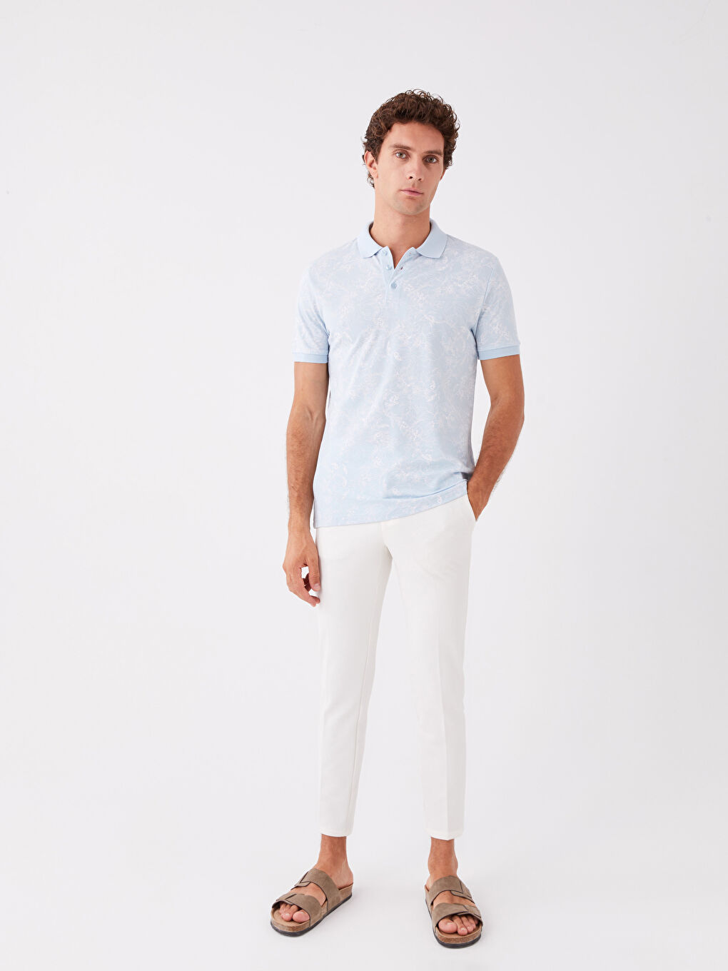 Tricou Polo Guler Mânecă Scurtă Cu Model Pique pentru Bărbați-2