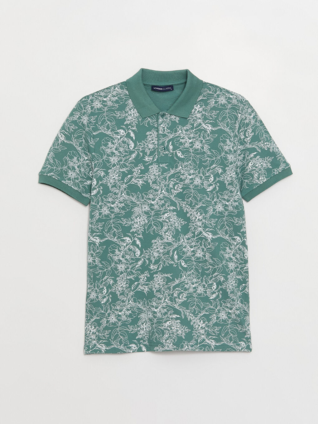 تي شيرت بياقة بولو كم قصير منقوش بيكيه للرجال-5