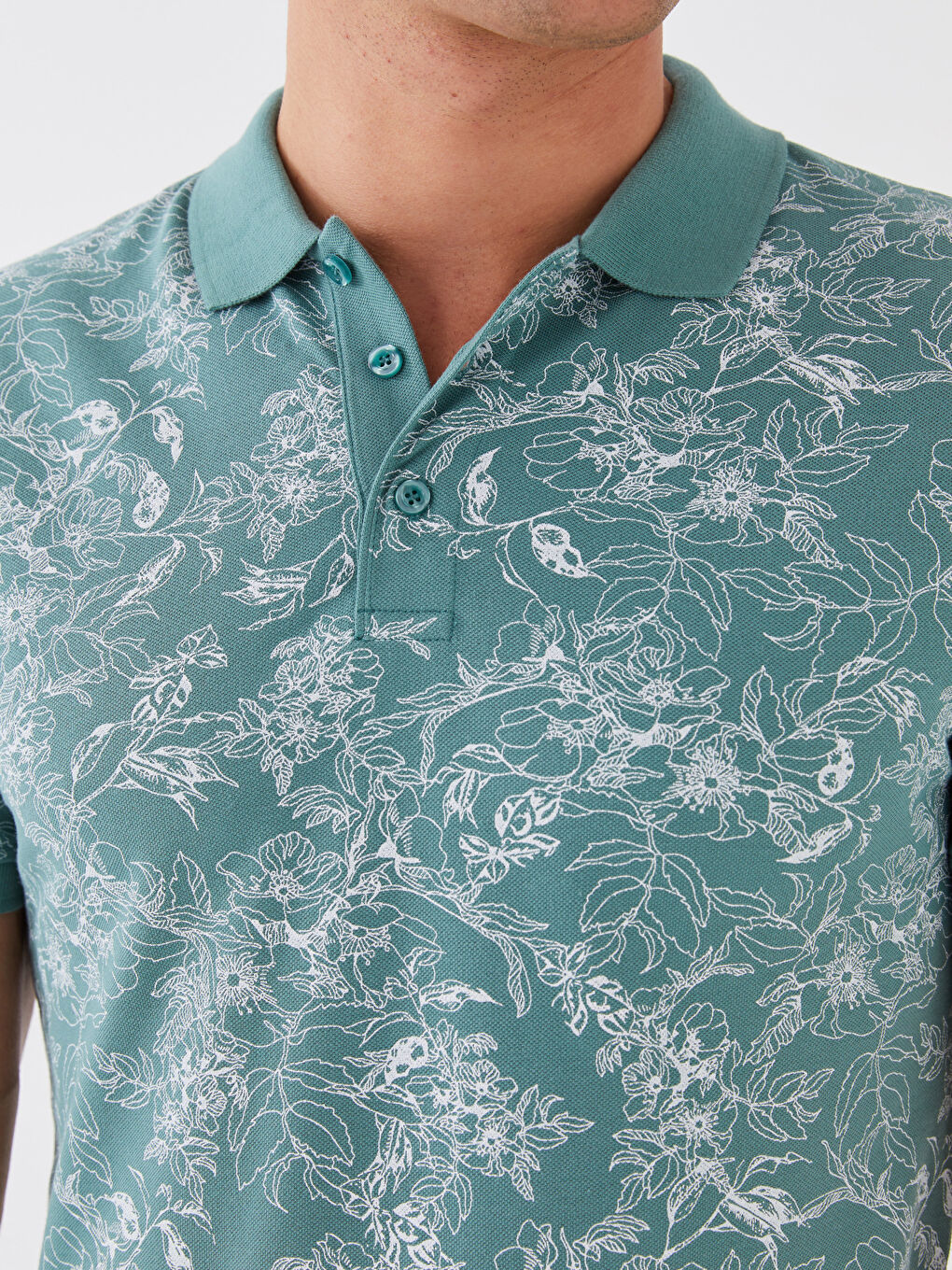 تي شيرت بياقة بولو كم قصير منقوش بيكيه للرجال-3