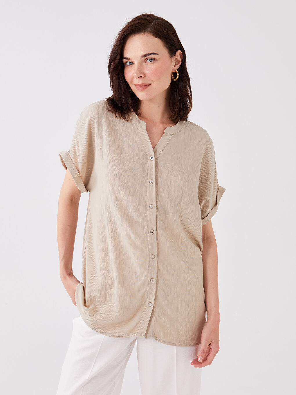 Блузка с вырезом с выемкой, однотонная, с коротким рукавом для женщин