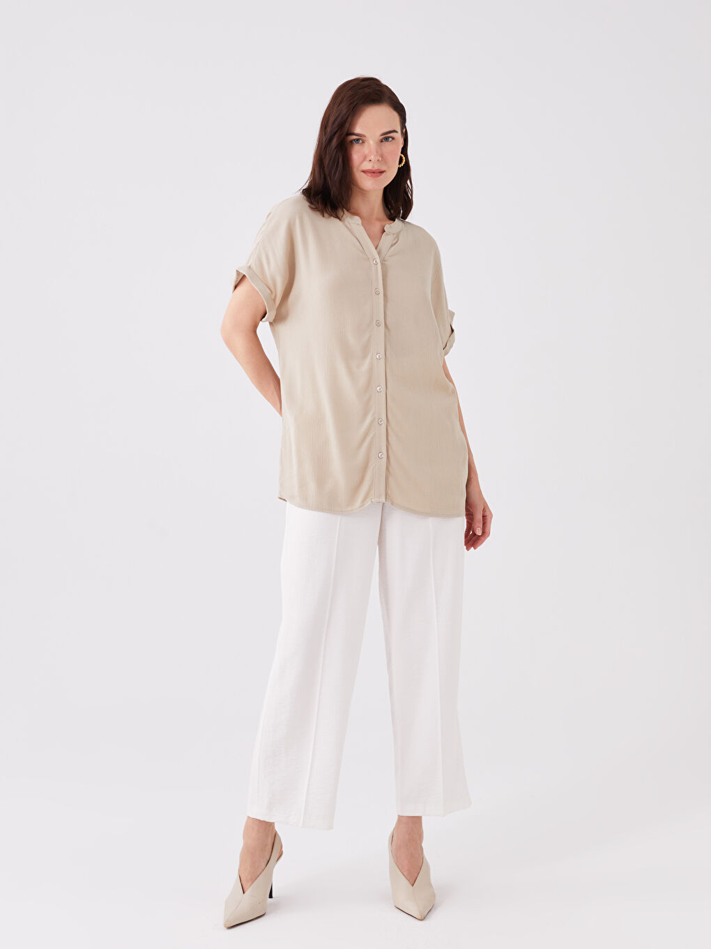 Блузка с вырезом с выемкой, однотонная, с коротким рукавом для женщин-2