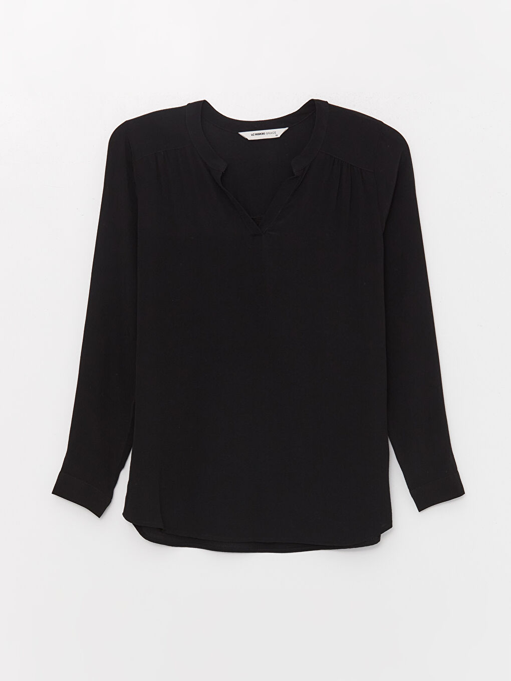 Siyah Kaçık Yaka Düz Uzun Kollu Kadın Bluz-5