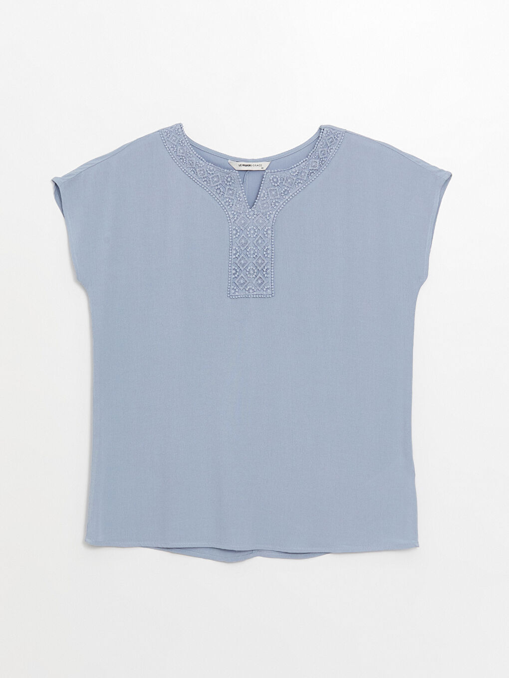 Notch Neck Embroidered Short Sleeve Women's Blouse-5