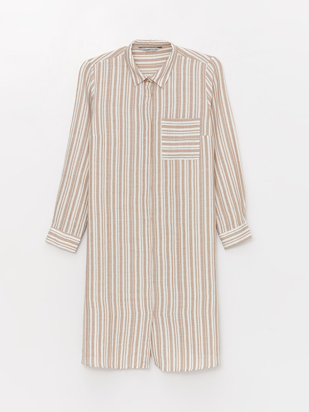 Bej Çizgili Kadın Gömlek Tunik-5