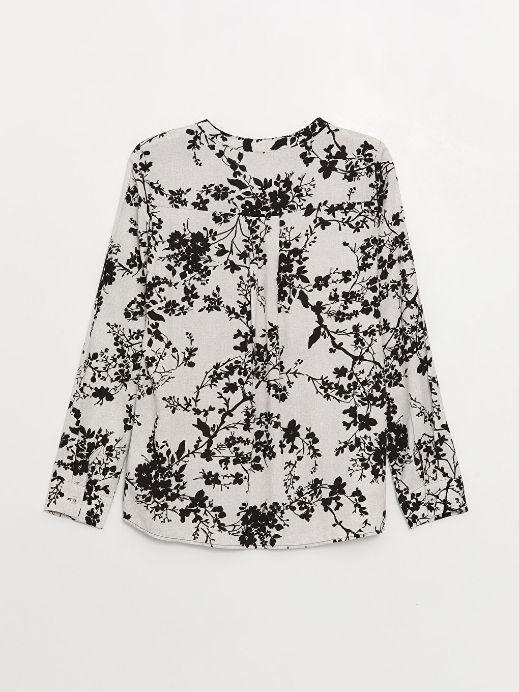 Ekru Kaçık Yaka Çiçekli Uzun Kollu Kadın Bluz-6