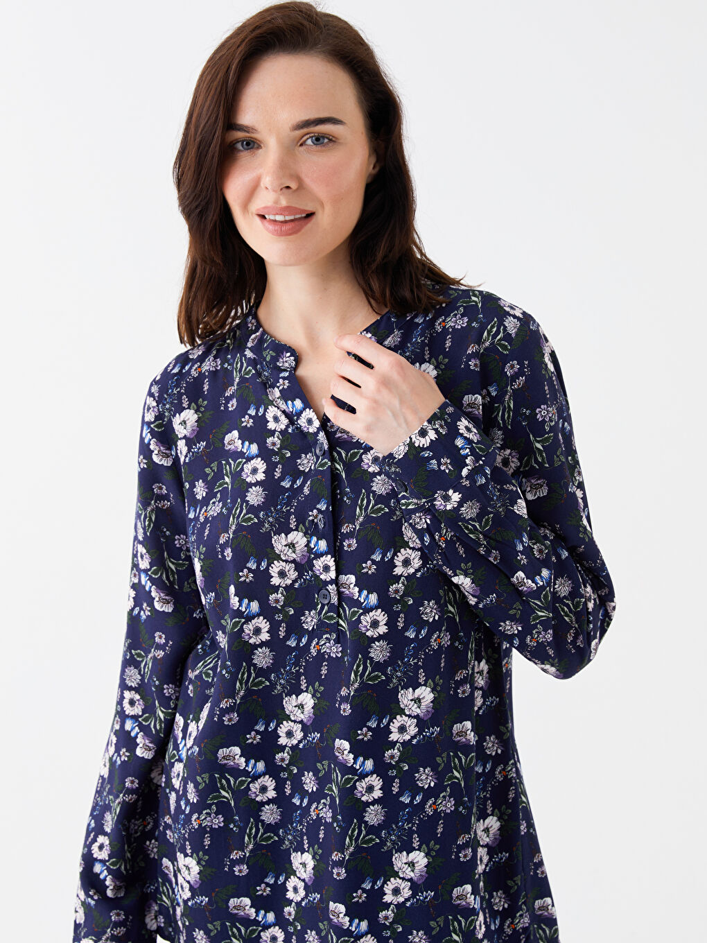 Notch Neck Floral Long Sleeve Women's Blouse-4