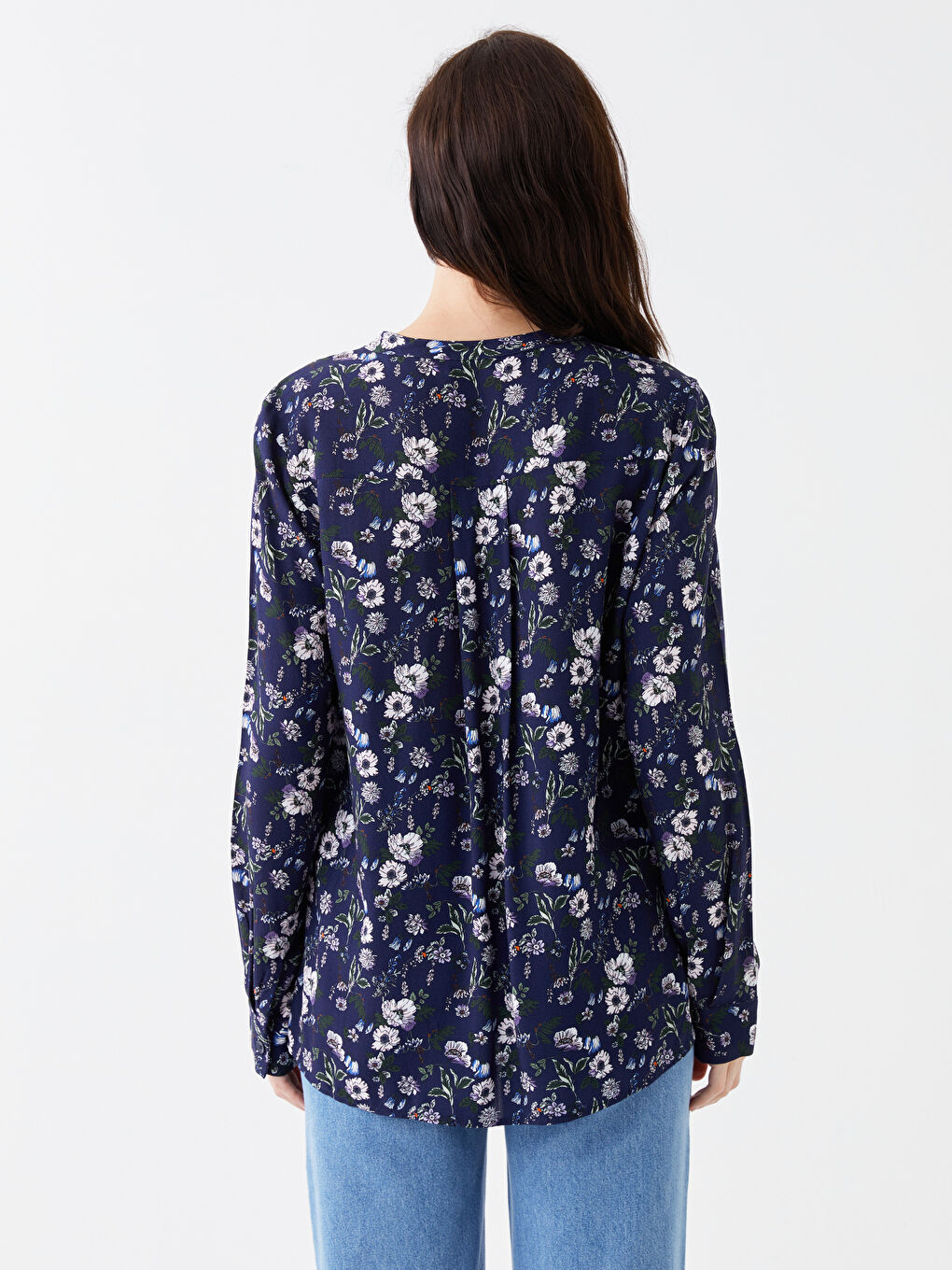 Notch Neck Floral Long Sleeve Women's Blouse-6