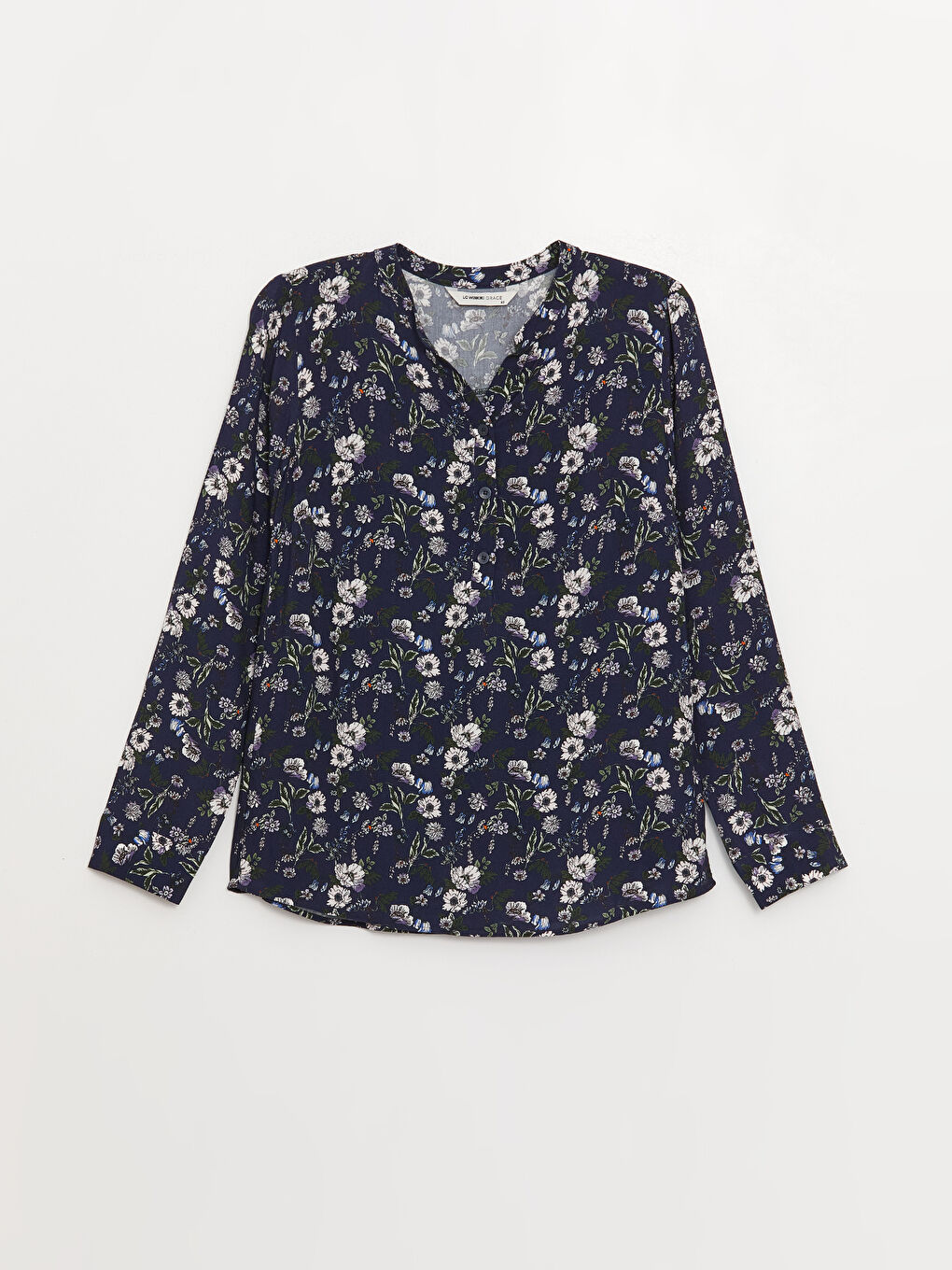 Notch Neck Floral Long Sleeve Women's Blouse-10