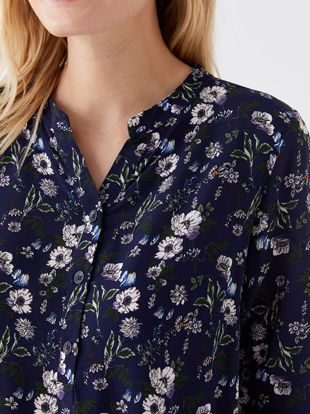 Notch Neck Floral Long Sleeve Women's Blouse-7