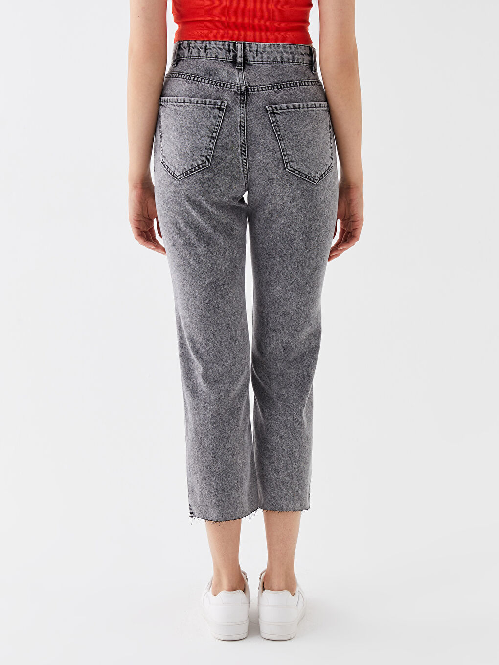 Gri Yüksek Bel Standart Fit Kadın Jean Pantolon-3