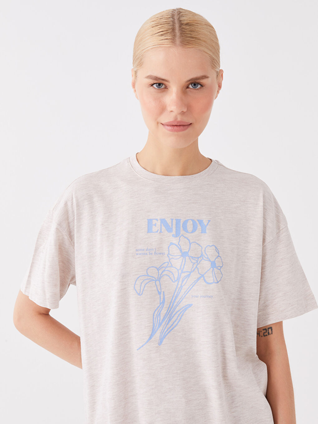 Tunique en Sweatshirt à Manches Courtes Imprimée pour Femmes Col Rond