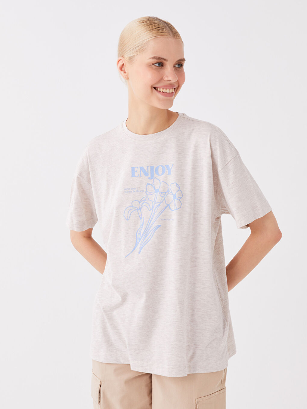 Tunique en Sweatshirt à Manches Courtes Imprimée pour Femmes Col Rond-1