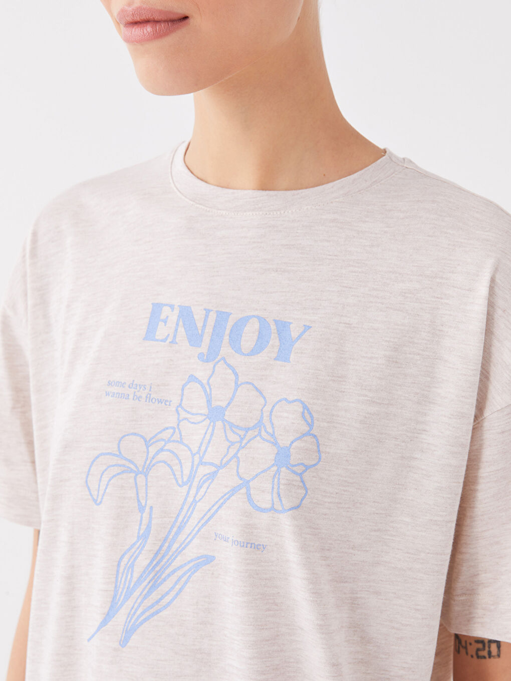 Tunique en Sweatshirt à Manches Courtes Imprimée pour Femmes Col Rond-3