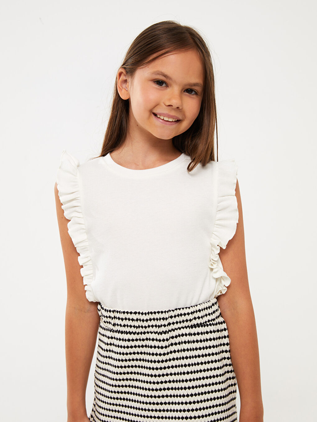 Beyaz Bisiklet Yaka Kız Çocuk Bluz ve Etek-1