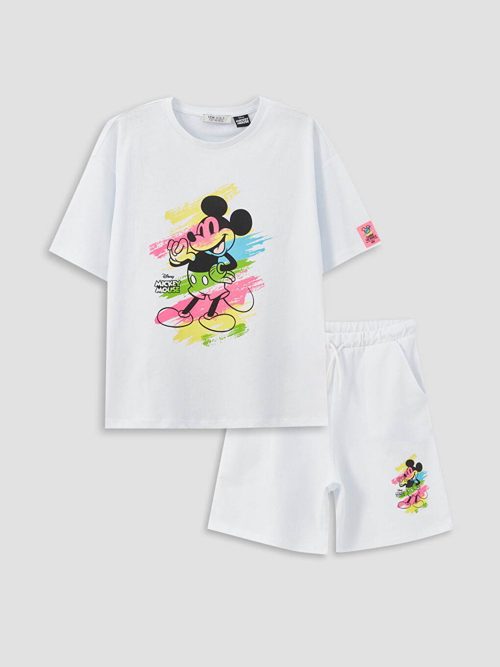 Crew Neck Minnie Mouse Printed Short Sleeve Girls' T-Shirt and Shorts