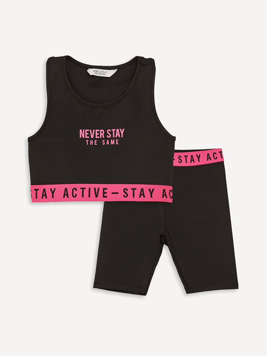 Siyah Bisiklet Yaka Baskılı Kız Çocuk Büstiyer ve Tayt