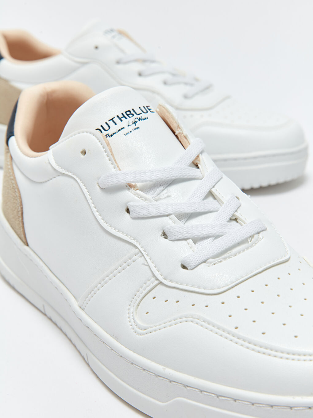 Beyaz Bağcıklı Renk Bloklu Erkek Spor Ayakkabı-5