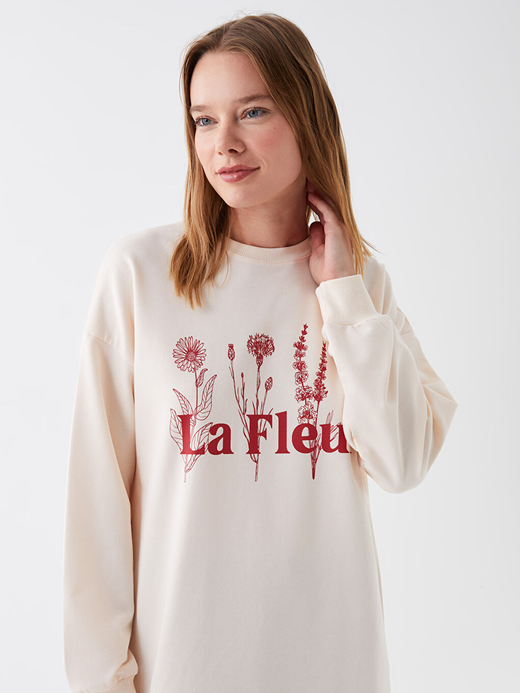 Tunique Sweatshirt Oversize à Manches Longues Imprimée pour Femmes avec Col Rond