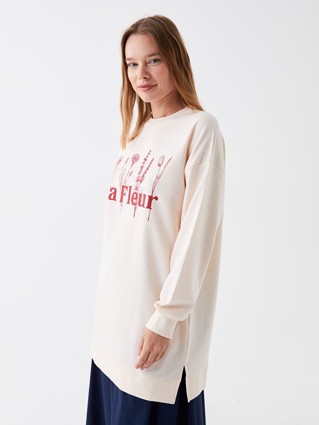 Tunique Sweatshirt Oversize à Manches Longues Imprimée pour Femmes avec Col Rond-1
