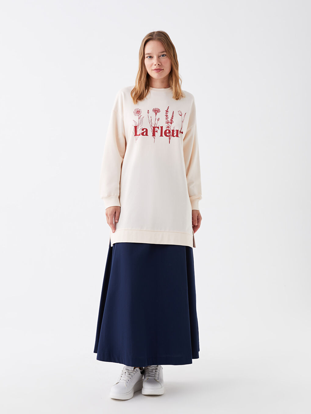 Tunique Sweatshirt Oversize à Manches Longues Imprimée pour Femmes avec Col Rond-2