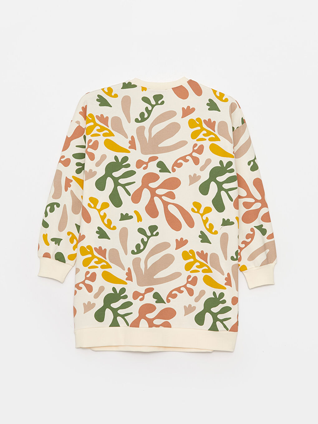 Ekru Bisiklet Yaka Kendinden Desenli Uzun Kollu Kadın Sweatshirt Tunik-6