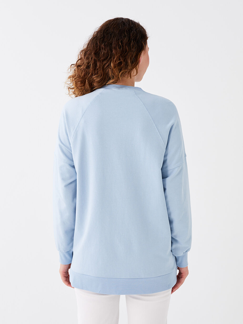 Bisiklet Yaka Nakışlı Uzun Kollu Oversize Kadın Sweatshirt Tunik-4