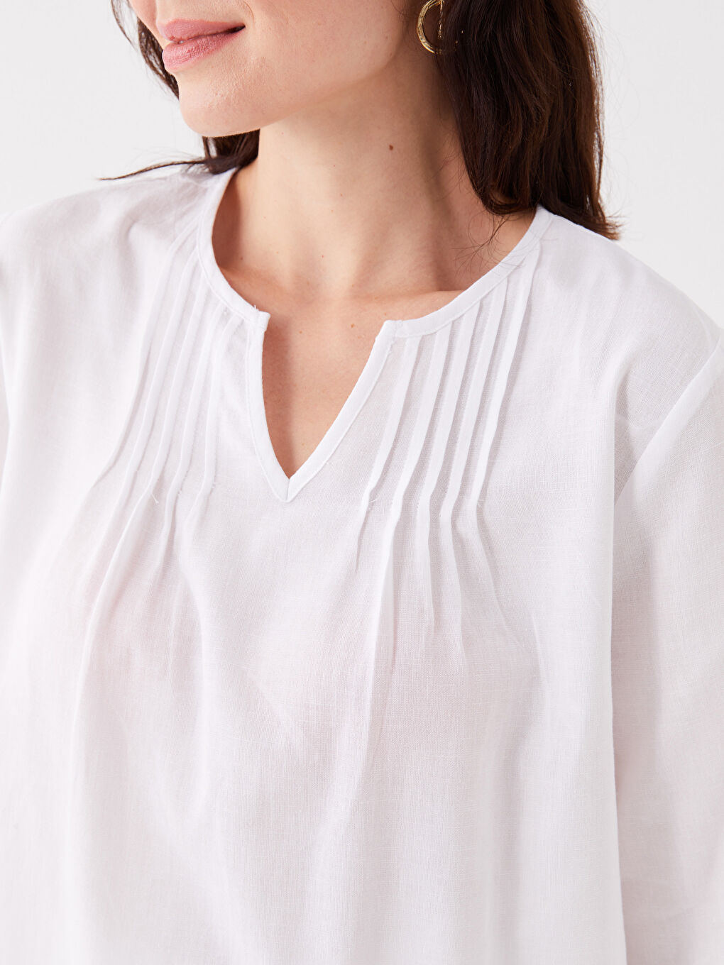 Notch Neck Plain Short Sleeve Linen Blend Women's Blouse -S3K487Z8-KE8