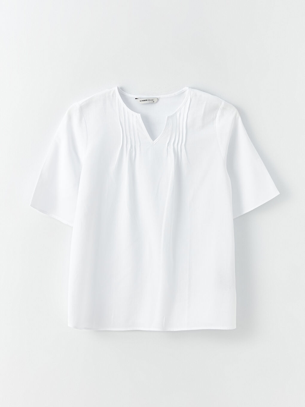 Notch Neck Plain Short Sleeve Linen Blend Women's Blouse -S3K487Z8-KE8