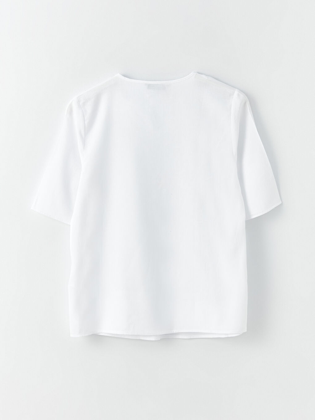 Notch Neck Plain Short Sleeve Linen Blend Women's Blouse -S3K487Z8-KE8