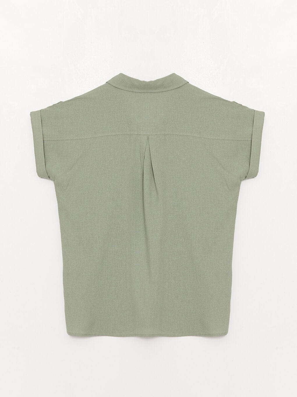 Haki Düz Kısa Kollu Kadın Gömlek-6