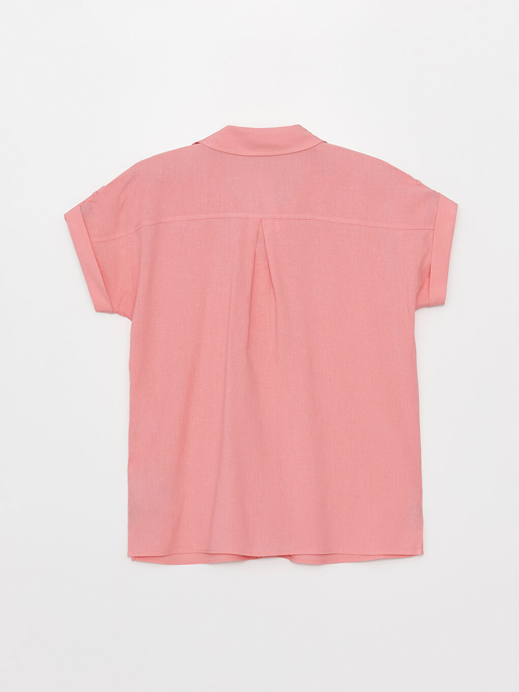 Pembe Düz Kısa Kollu Kadın Gömlek-6