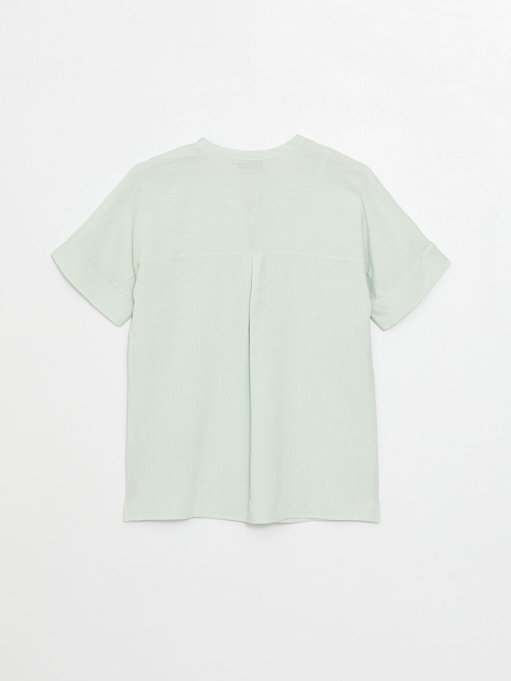 LCW Grace Tie Neck Plain Short Sleeve Linen Blend Women's Blouse -S3K489Z8-FY0