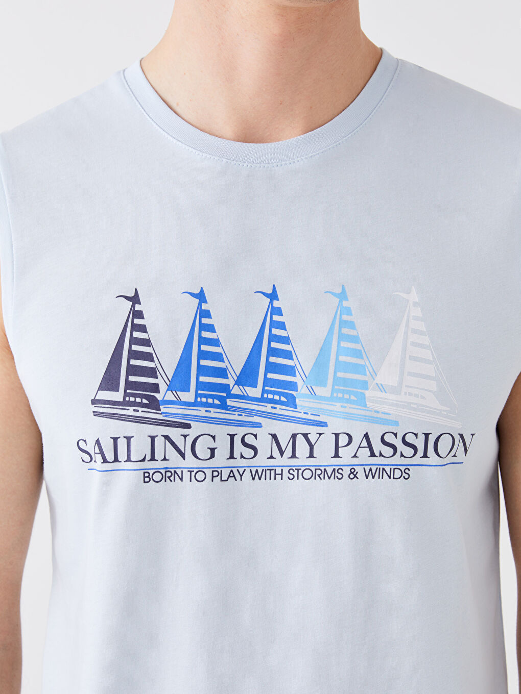 تيشيرت بدون أكمام مطبوع بياقة دائرية جيرسي للرجال-3