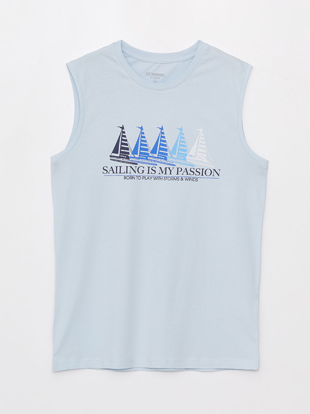 تيشيرت بدون أكمام مطبوع بياقة دائرية جيرسي للرجال-5