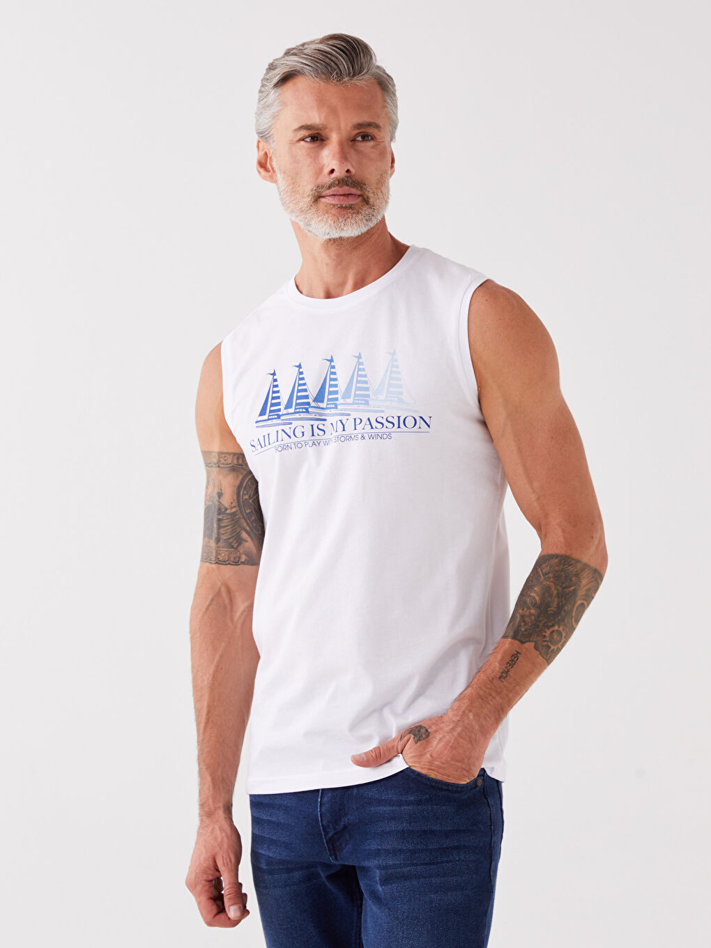 Crew Neck Printed Jersey Men's Sleeveless T-Shirt