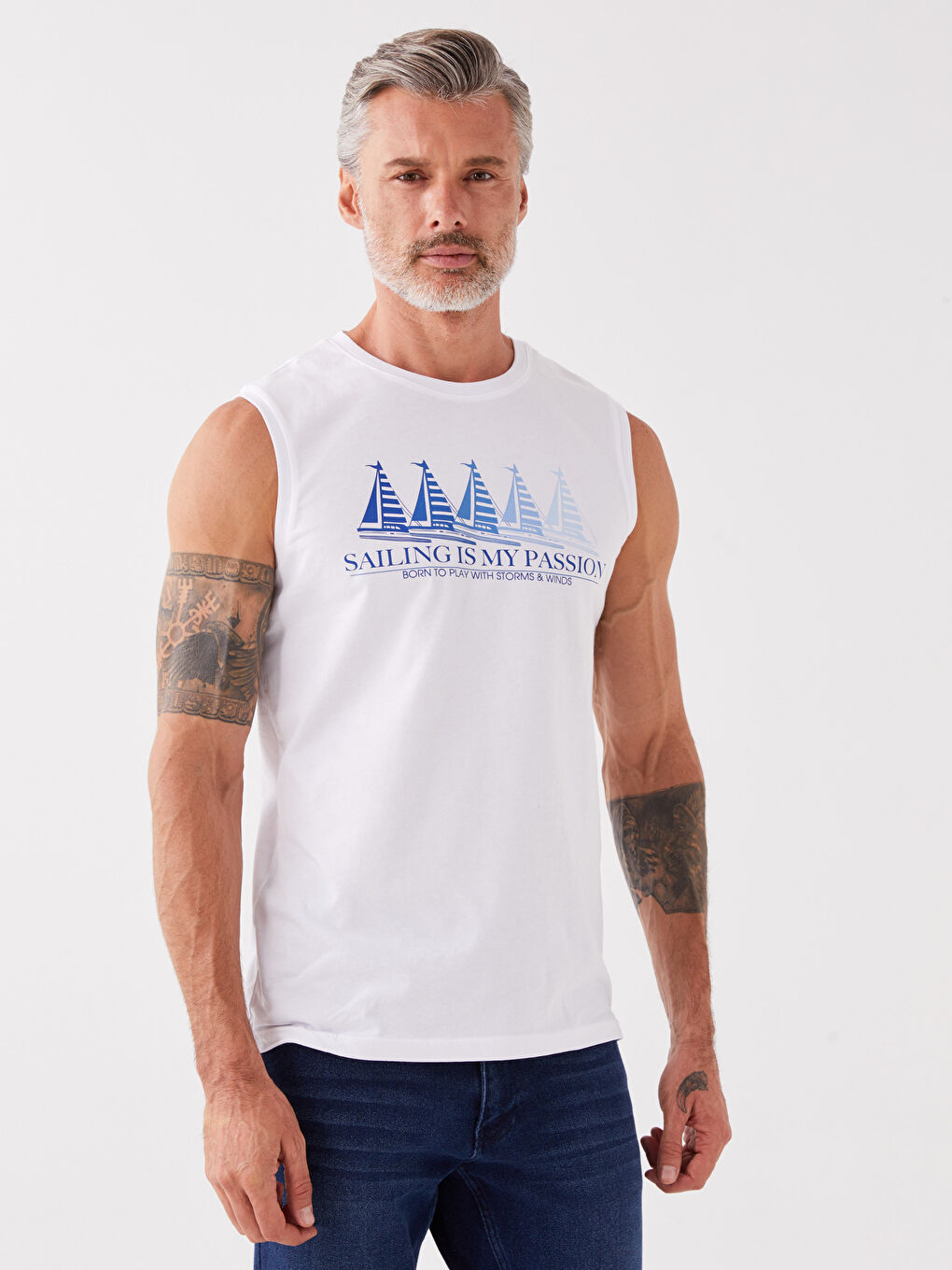 Crew Neck Printed Jersey Men's Sleeveless T-Shirt-1