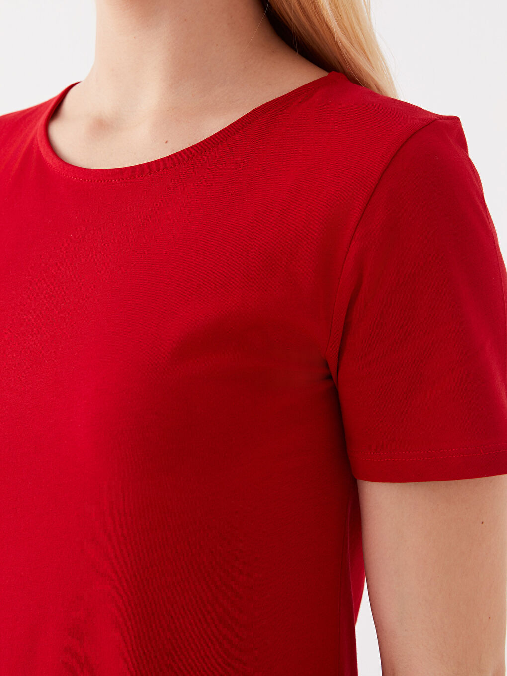 Kırmızı Bisiklet Yaka Düz Kısa Kollu Kadın Elbise-3