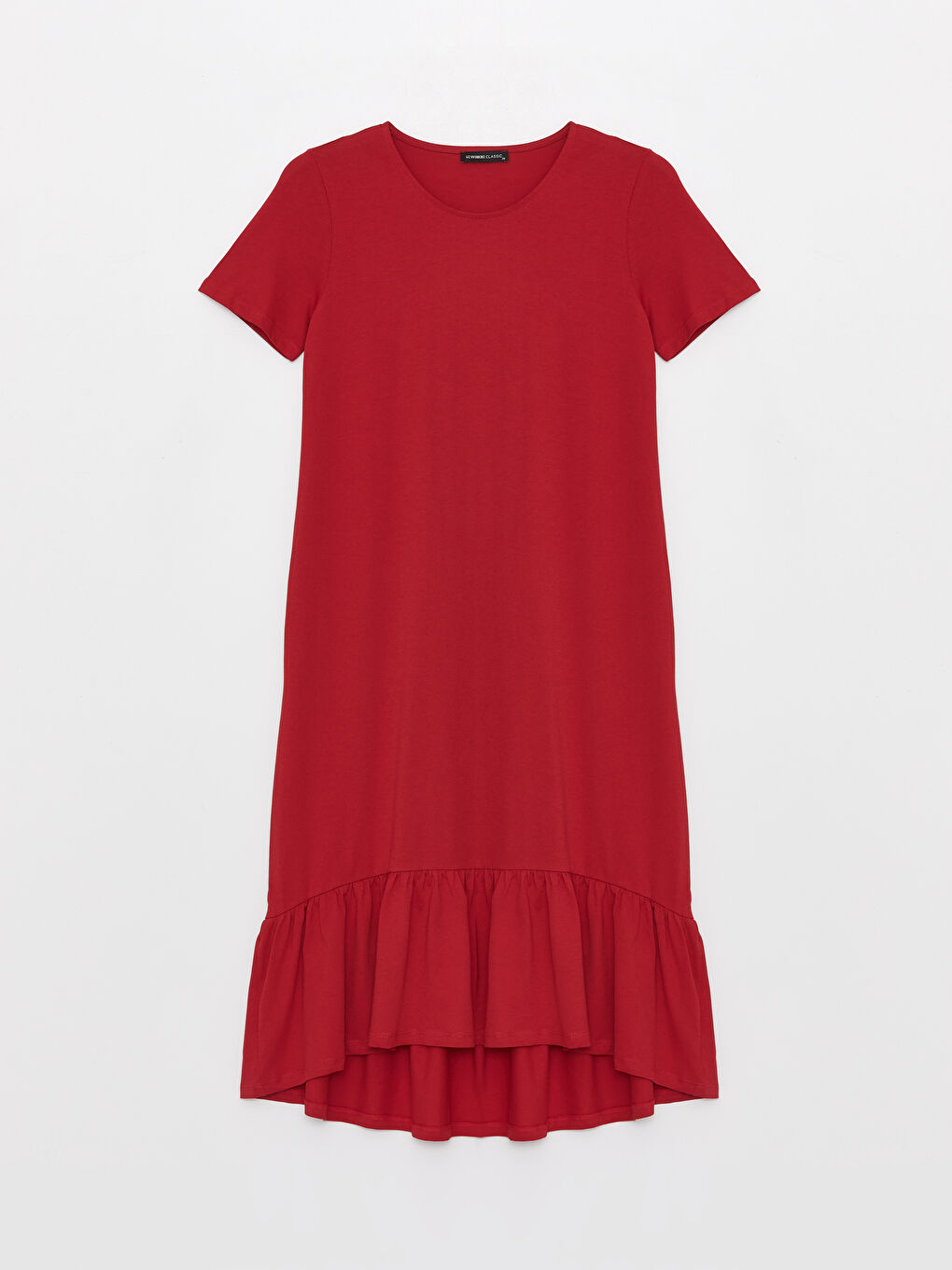 Kırmızı Bisiklet Yaka Düz Kısa Kollu Kadın Elbise-5