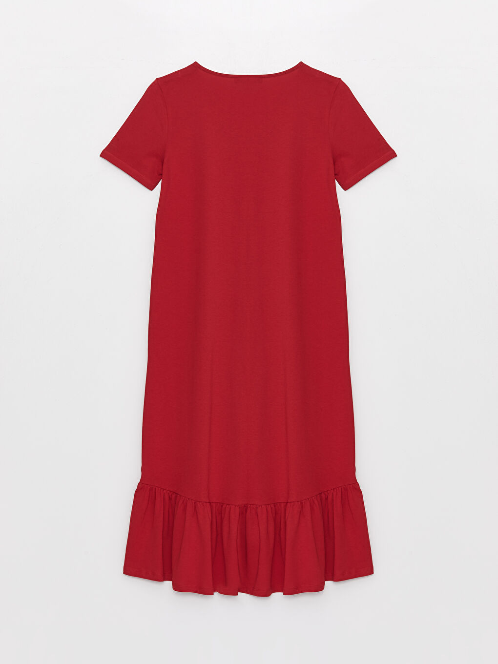 Kırmızı Bisiklet Yaka Düz Kısa Kollu Kadın Elbise-6