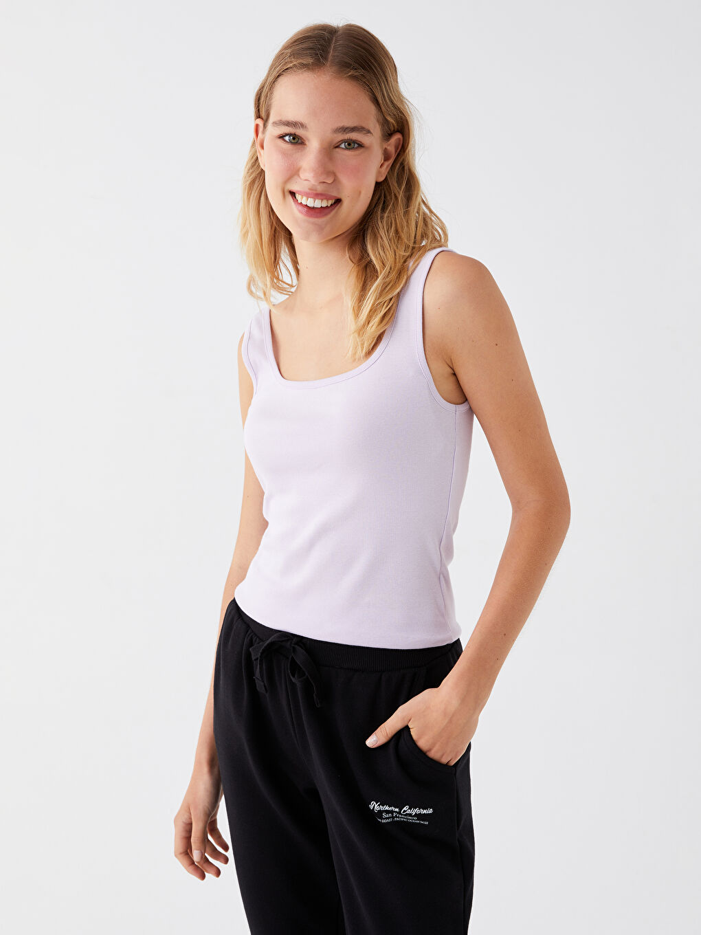 Lila Kadın Bisiklet Yaka Düz Atlet