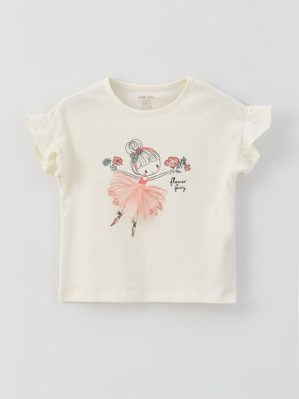 Ekru Bisiklet Yaka Kız Bebek Tişört 2'li-1