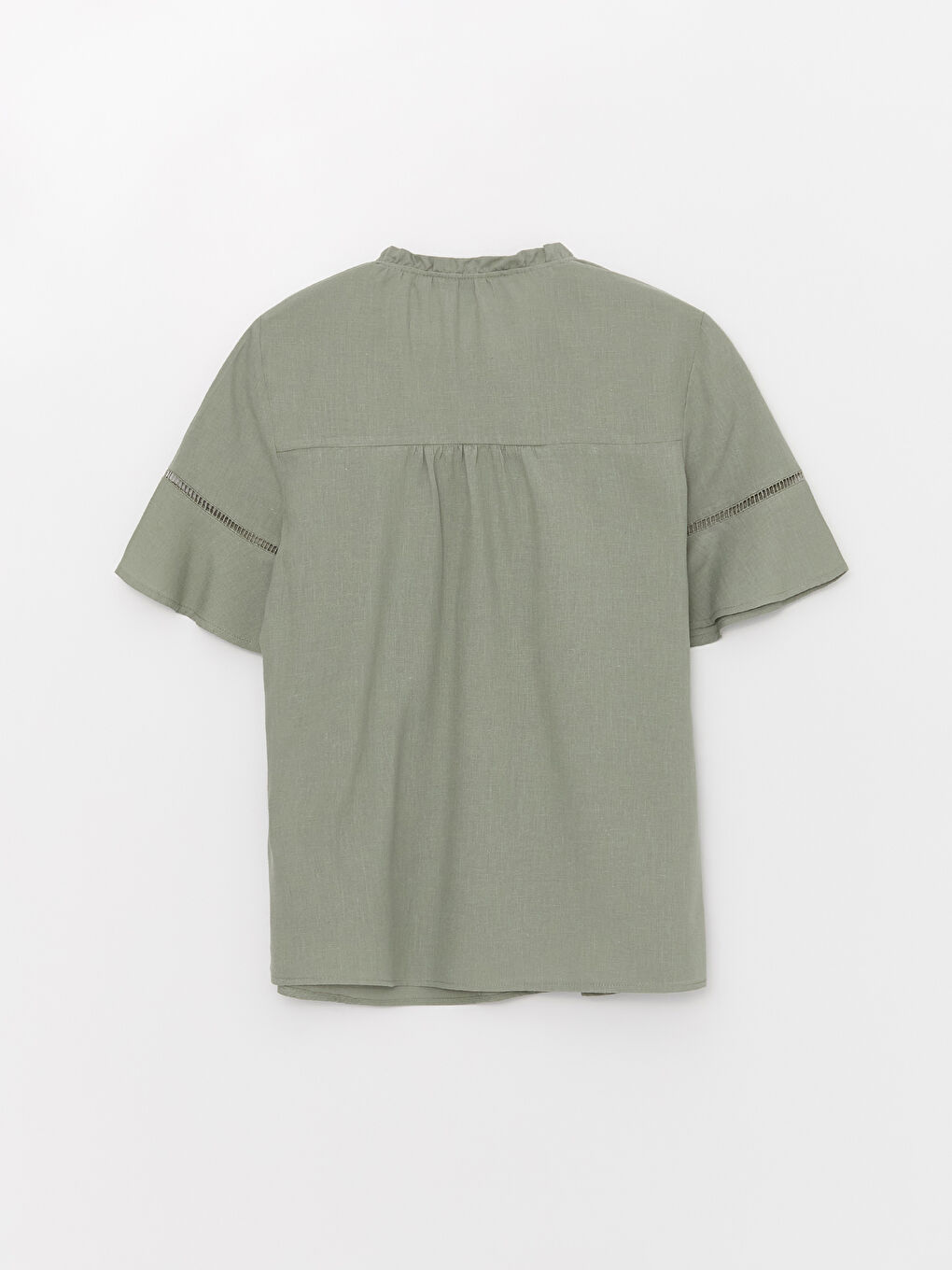 LCW Grace Tie Neck Plain Short Sleeve Women's Blouse -S3K526Z8-GN2