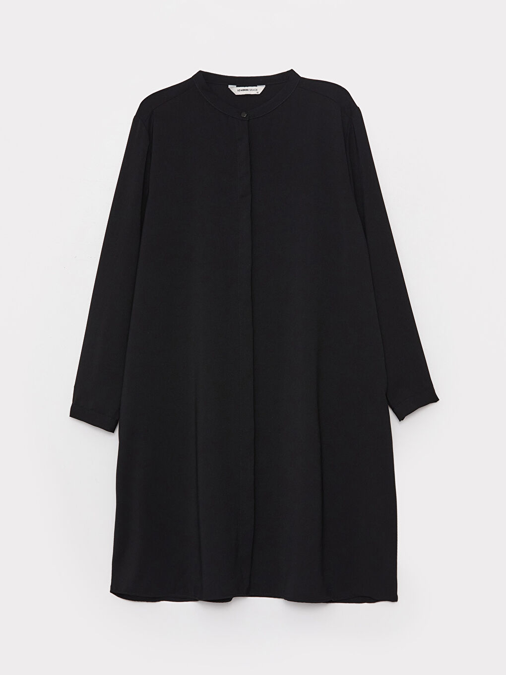 Siyah Hakim Yaka Düz Uzun Kollu Kadın Tunik-5